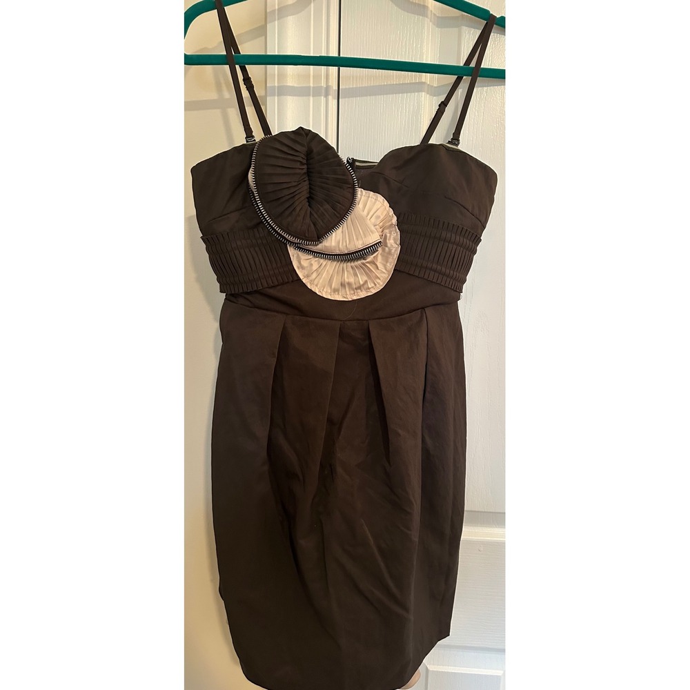 Lotus‎ Brown Mini Dress Pleated Zipper Applique Cocktail Party revolve Womens M